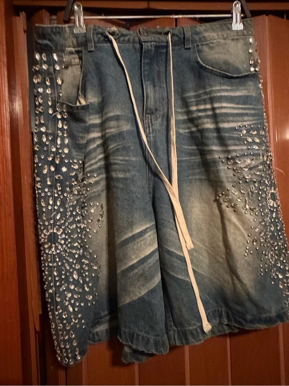 Vale Forever Sirens Jorts 'Blue' Rhinestone Cotton Denim Shorts Men's Size 32